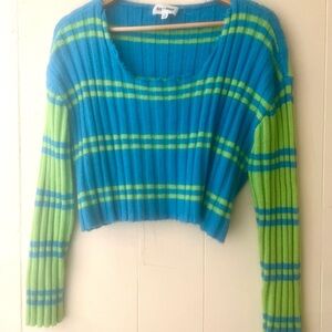 DAY + MOON | Vibrant Blue and Green Off-the-Shoulder Sweater